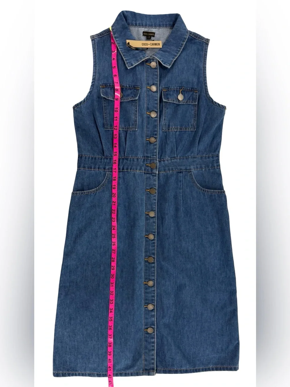 Coco Carmen Raleigh Sleeveless Denim Dress NWT Button Front Casual Midi size S/M - Picture 6 of 10